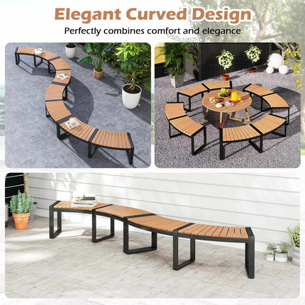 Patio Curved Bench – Acacia Slatted Seat, Metal Legs