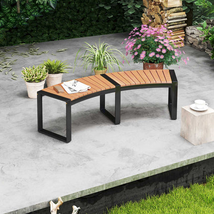 Patio Curved Bench – Acacia Slatted Seat, Metal Legs