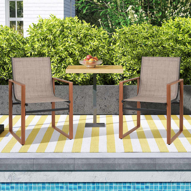 Patio Dining Chairs Set of 2, Breathable Fabric, Brown