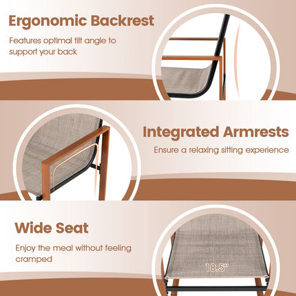 Patio Dining Chairs Set of 2, Breathable Fabric, Brown