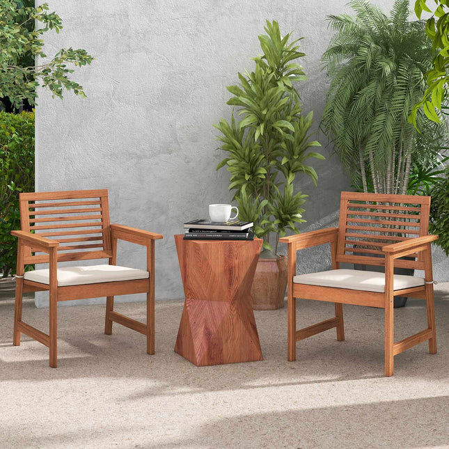 Patio Dining Chairs Set of 2, Solid Wood With Cushions
