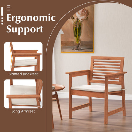 Patio Dining Chairs Set of 2, Solid Wood With Cushions