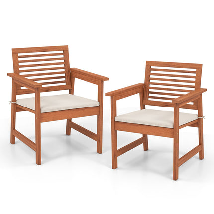 Patio Dining Chairs Set of 2, Solid Wood With Cushions