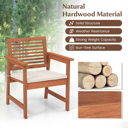 Patio Dining Chairs Set of 2, Solid Wood With Cushions