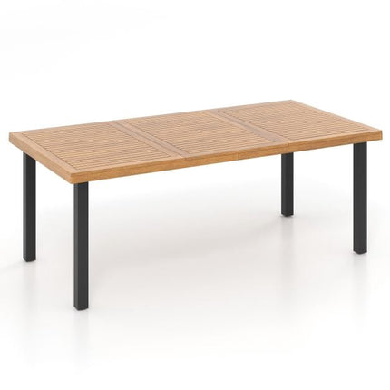 Patio Dining Table 200x100cm, Acacia Top, Umbrella Hole