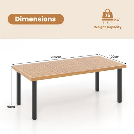Patio Dining Table 200x100cm, Acacia Top, Umbrella Hole