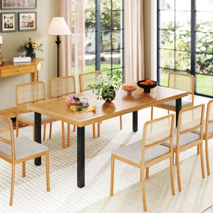Patio Dining Table 200x100cm, Acacia Top, Umbrella Hole
