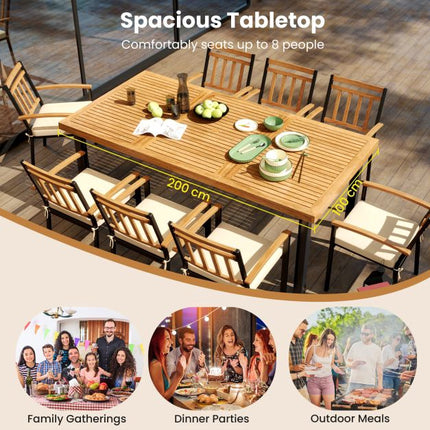 Patio Dining Table 200x100cm, Acacia Top, Umbrella Hole