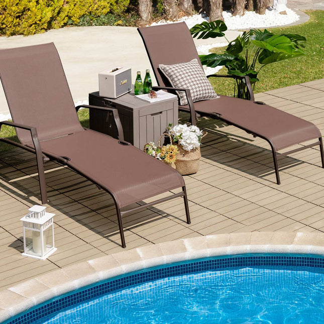 Patio Folding Chaise Lounge Set, 2-Pack, Adjustable Back