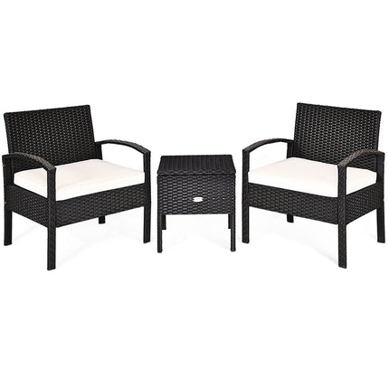 Patio Furniture Set 3 Pieces All Weather PE Rattan Conversation Set Black