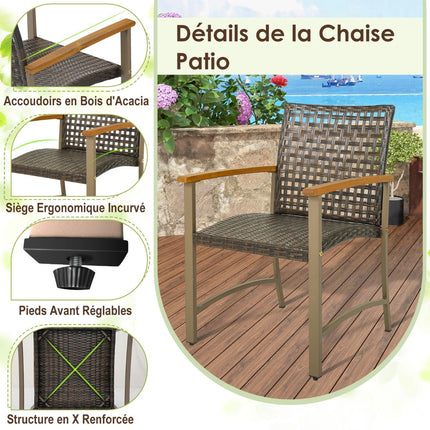 Patio Rattan Dining Chairs Set of 4, Acacia Armrests