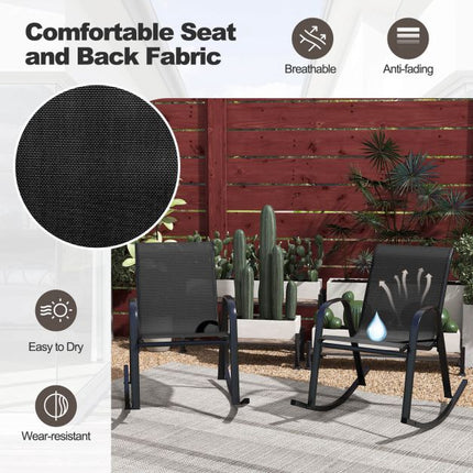 Patio Rocking Chairs, Set of 2, Breathable Fabric, Black