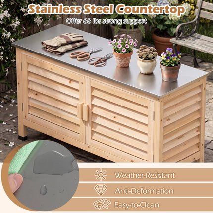 Patio Storage Cabinet with Stainless Steel Top and Shelves