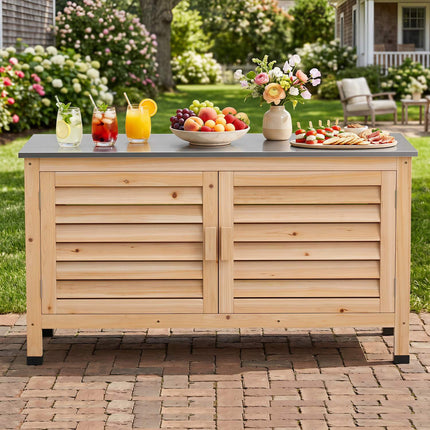 Patio Storage Cabinet with Stainless Steel Top and Shelves