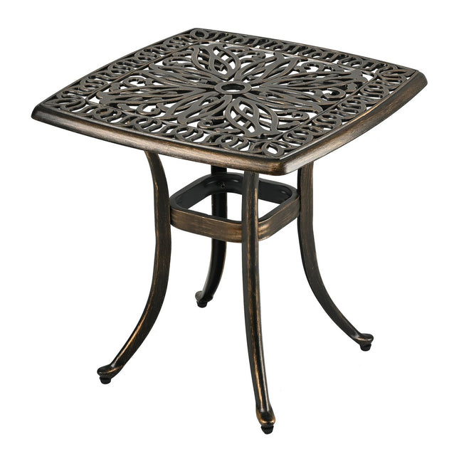 Patio Table with Umbrella Hole – Cast Aluminum, Square