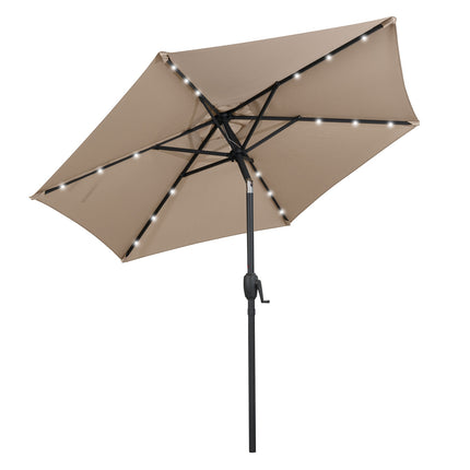 Patio Umbrella 230 cm, Solar LED, Crank Tilt, Light Brown