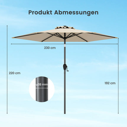 Patio Umbrella 230 cm with Crank and Tilt, Beige