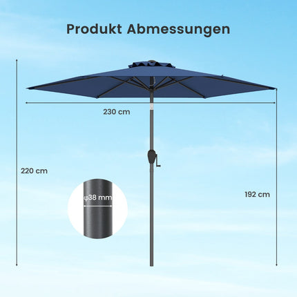 Patio Umbrella 230 cm with Crank and Tilt, Marine Blue