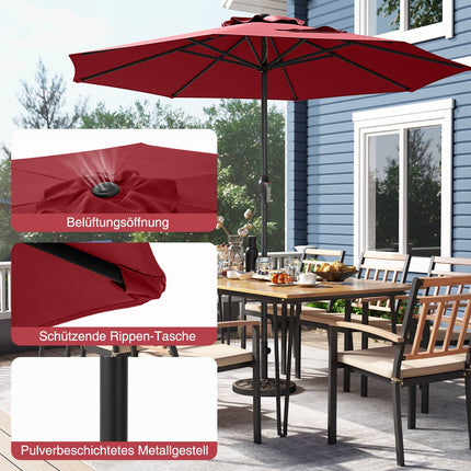 Patio Umbrella 250 cm with Crank, 8 Ribs, Burgundy