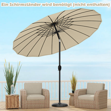 Patio Umbrella 258 cm, Beige, Crank Open/Close, Tilt 35