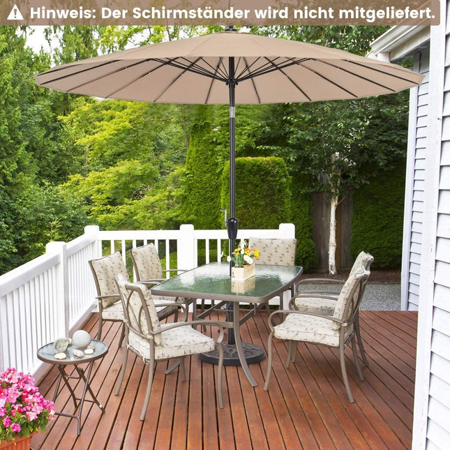 Patio Umbrella 265 cm, UV 50+, Tilt & Crank, Brown
