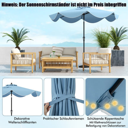 Patio Umbrella, 280 cm, Tilt & Crank, Blue, Ruffled Edges