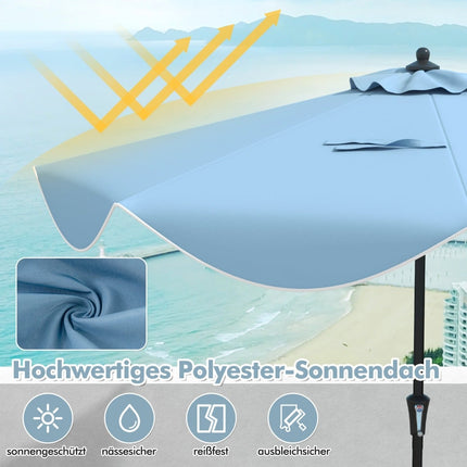Patio Umbrella, 280 cm, Tilt & Crank, Blue, Ruffled Edges