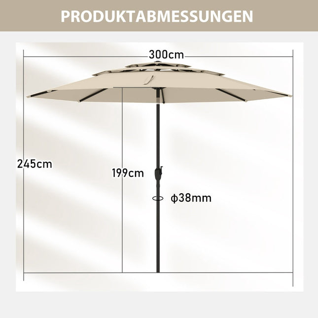 Patio Umbrella, 300 cm, Tilt & Crank, Beige