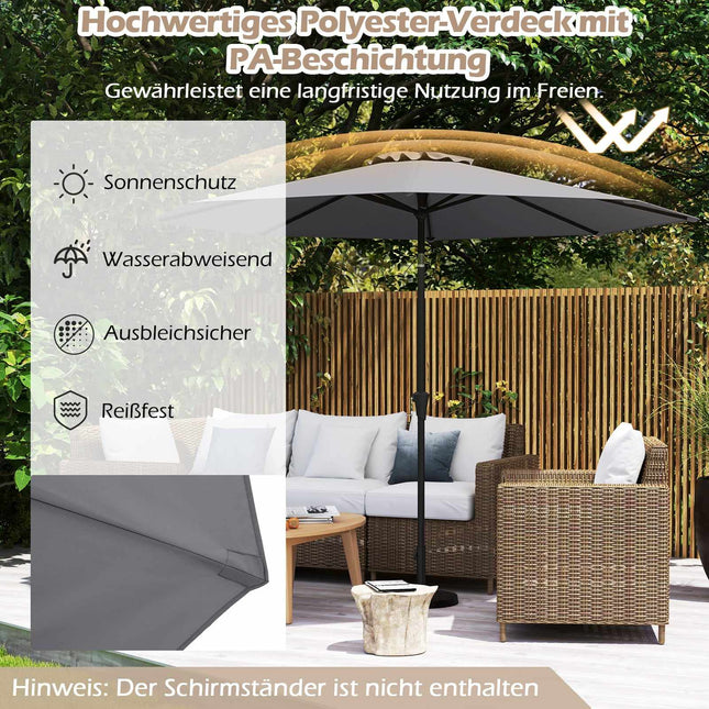 Patio Umbrella, 300 cm, Tilt & Crank, Grey, Water-Resistant