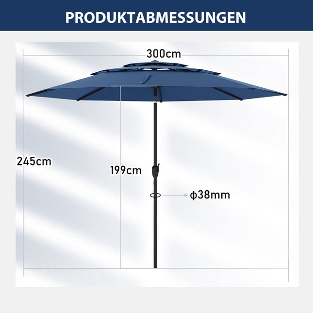 Patio Umbrella 300cm, Tilt & Crank, Marine Blue