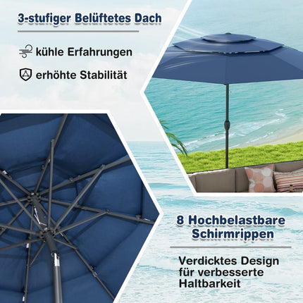Patio Umbrella 300cm, Tilt & Crank, Marine Blue