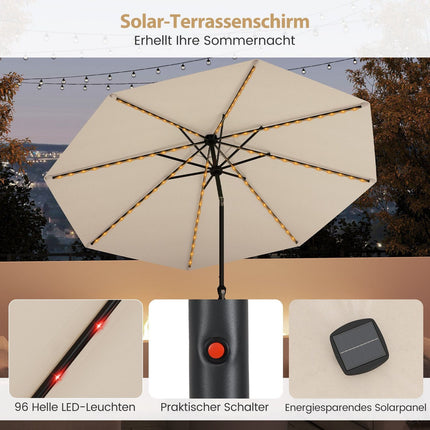 Patio Umbrella 300cm with Solar LED Lights, 9 Modes