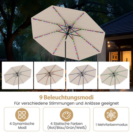Patio Umbrella 300cm with Solar LED Lights, 9 Modes