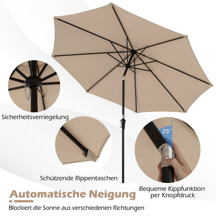 Patio Umbrella, 303 cm, Tiltable, Brown, Outdoor Use