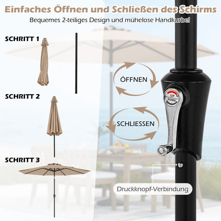 Patio Umbrella, 303 cm, Tiltable, Brown, Outdoor Use