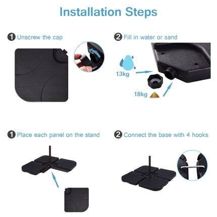 Patio Umbrella Base, Fillable Water or Sand, HDPE Black