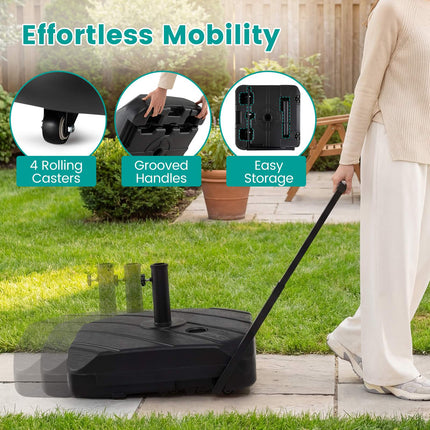 Patio Umbrella Base With Wheels, 211 lb Fillable, 1.5–1.9 in