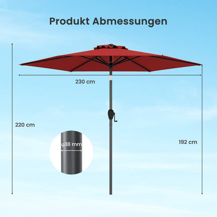 Patio Umbrella with Crank, 230 cm, Red, Adjustable Tilt