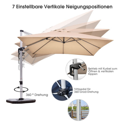 Patio Umbrella with Cross Base, Aluminum Pole, 360° Rotation