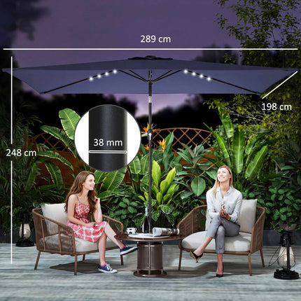 Patio Umbrella with Solar LED Lights, Tilt & Crank, Navy