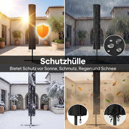 Patio Umbrella with Solar LED Lights, Tilt & Crank, Navy