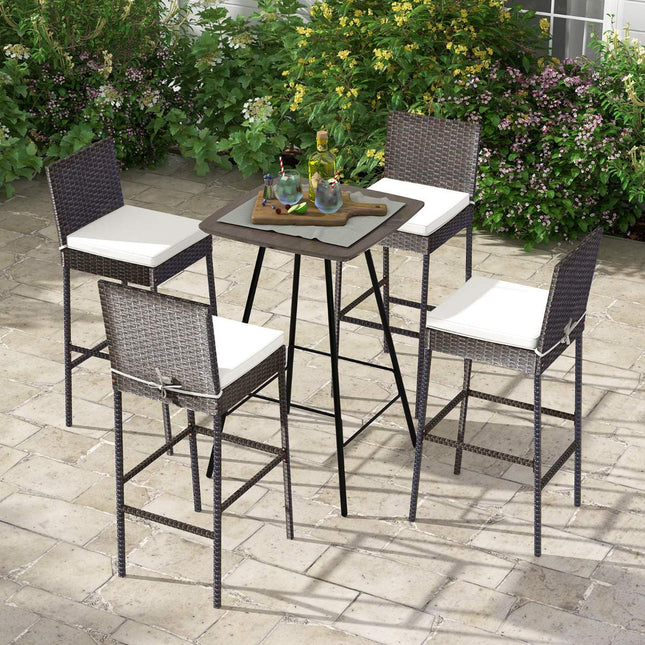 Patio Wicker Bar Stools Set Of 4, Cushions, 30-Inch