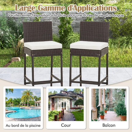Patio Wicker Bar Stools Set Of 4, Cushions, 30-Inch