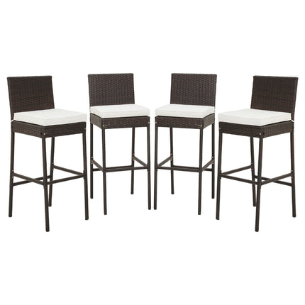 Patio Wicker Bar Stools Set Of 4, Cushions, 30-Inch