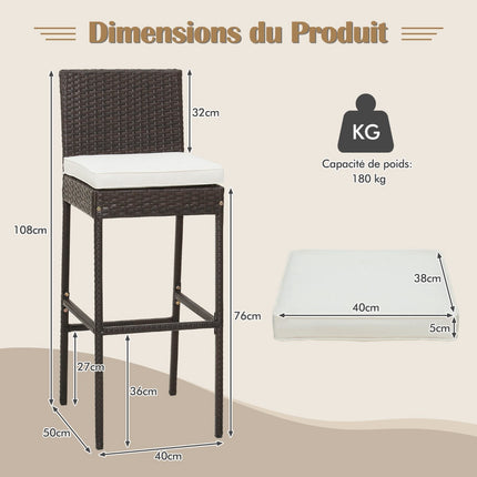 Patio Wicker Bar Stools Set Of 4, Cushions, 30-Inch
