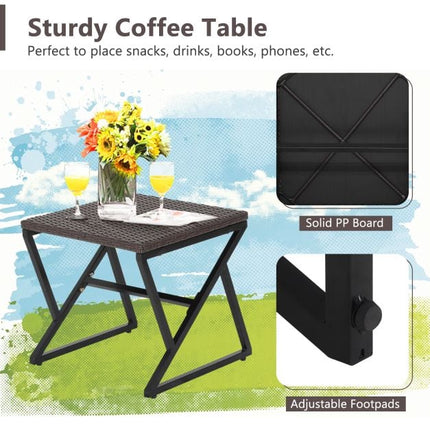 Patio Wicker Rocking Chair Set, 3-Piece With Table, Cushions