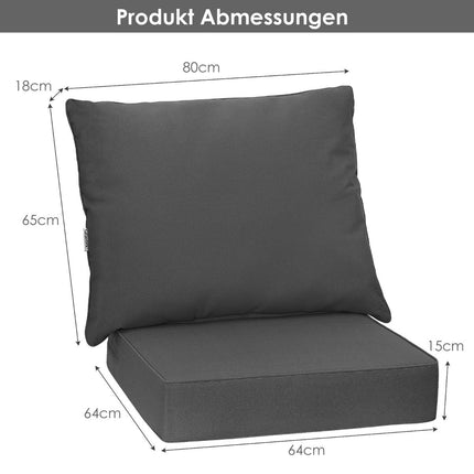 Patio cushion set with non-slip rope straps & thick seat cushion & back cushion grey