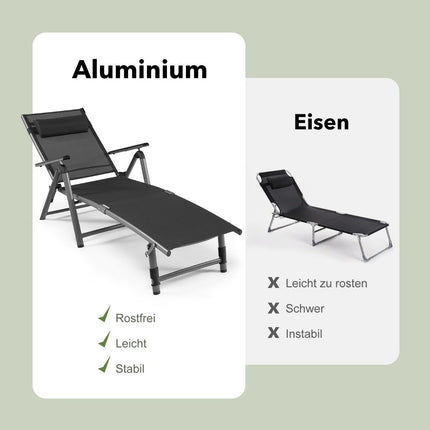 Patio deck chair outdoor patio chair folding lounger with 8 adjustable backs black