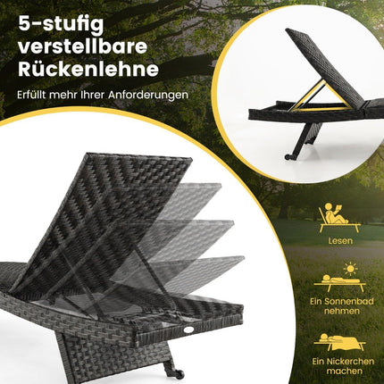 Patio deck chair rattan deck chair with 5-level adjustable backrest 195 x 61 x 38-97 cm mix brown
