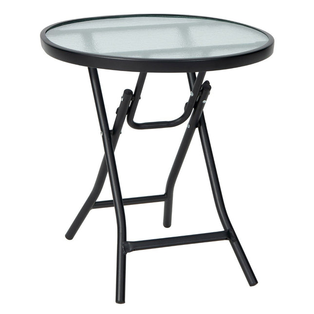 Patio dining table round glass table with tempered glass table top 46.5 x 46.5 x 47.5 cm black